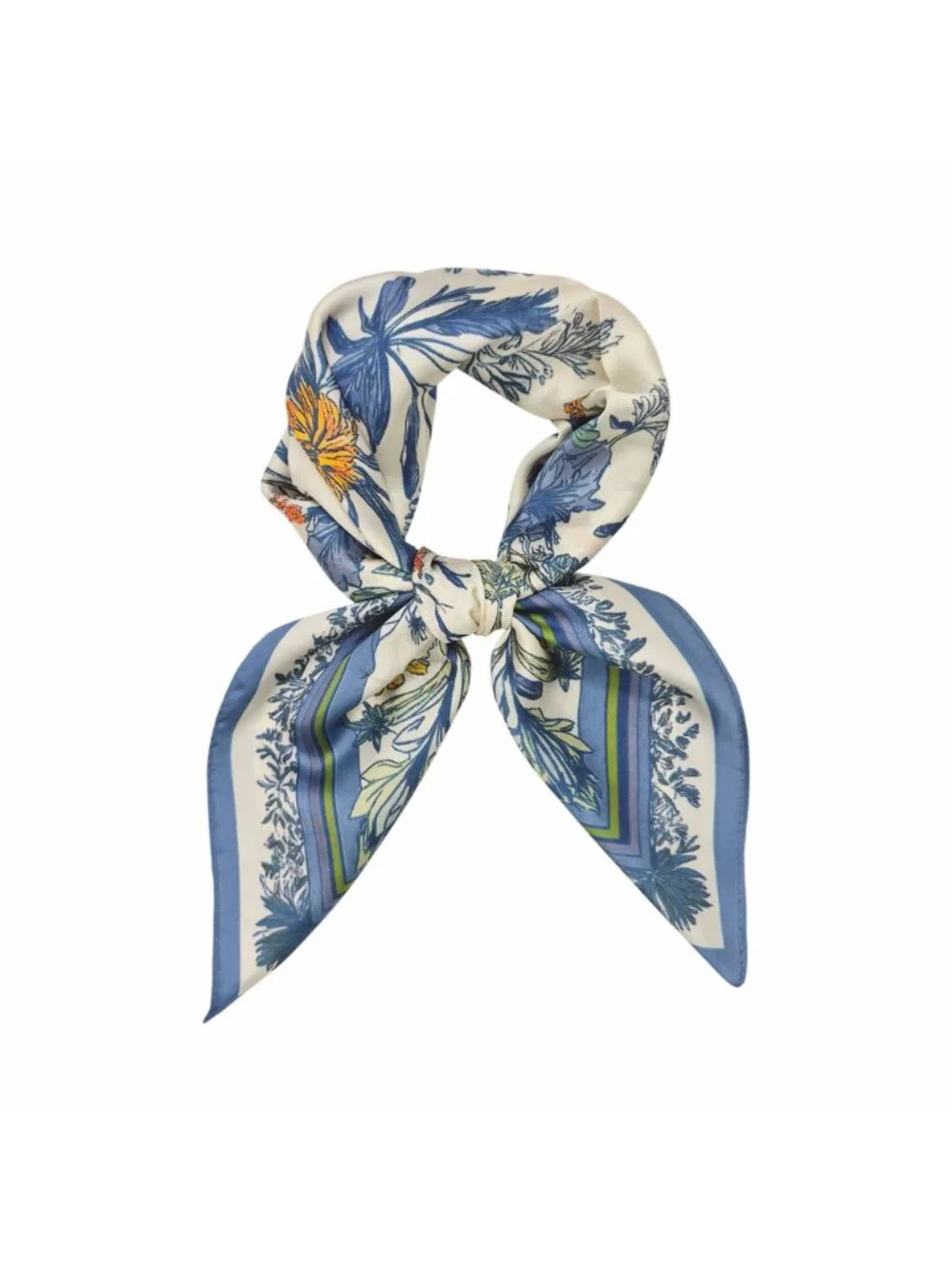 ✨Luxury Elegant Blue Floral Silky Square Scarf Beige Blue Neck Accessory Hijab